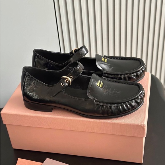 Miu Miu Black Leather Mary Jane Loafers - Picture 5 of 8